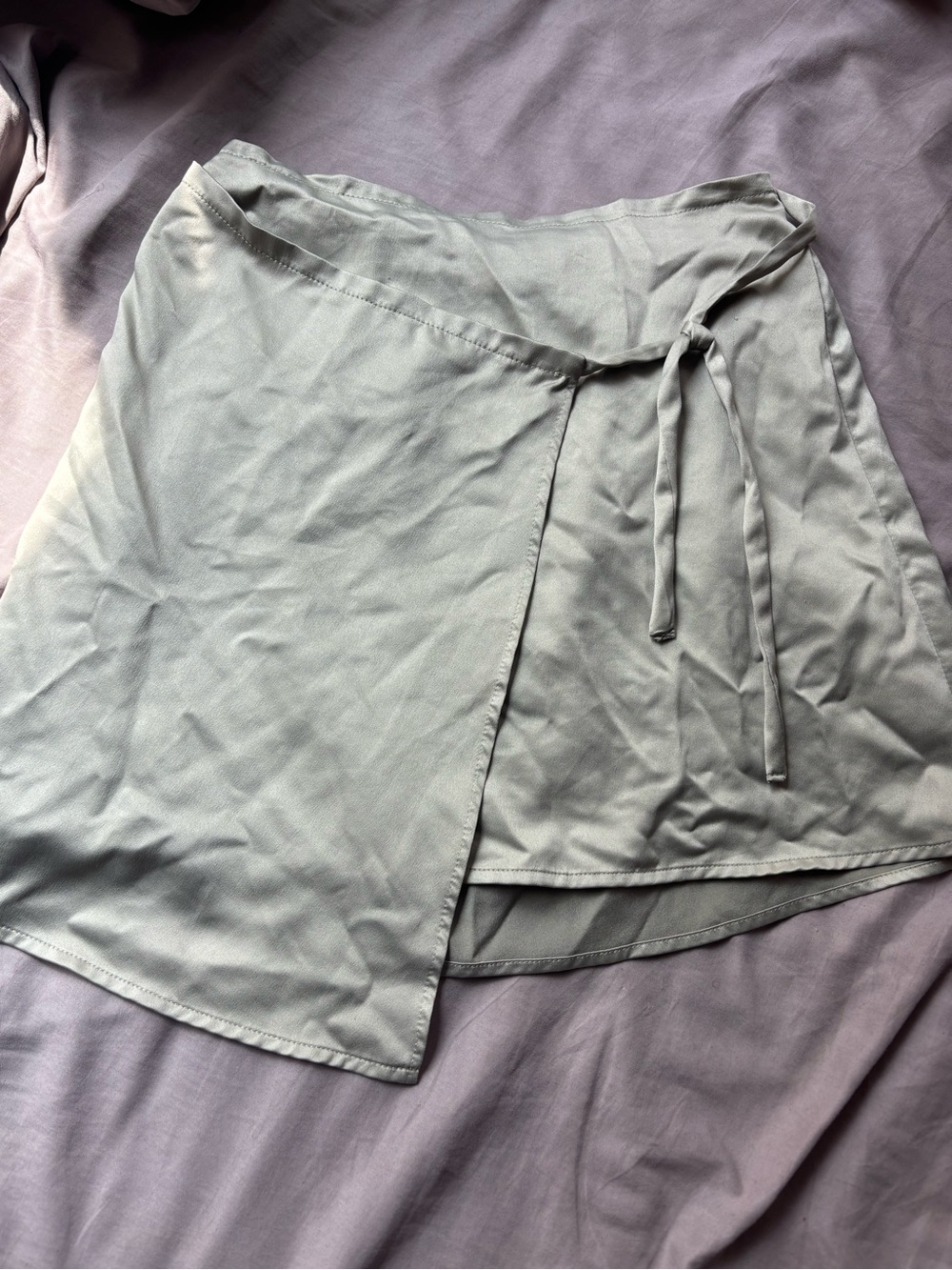 Silk Light Sage Asymmetrical Wrap Skirt with Side Tie